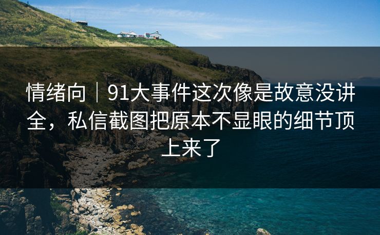 情绪向｜91大事件这次像是故意没讲全，私信截图把原本不显眼的细节顶上来了